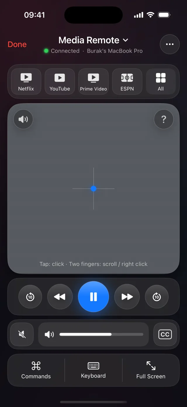 Media Remote with streaming shortcuts on iPhone